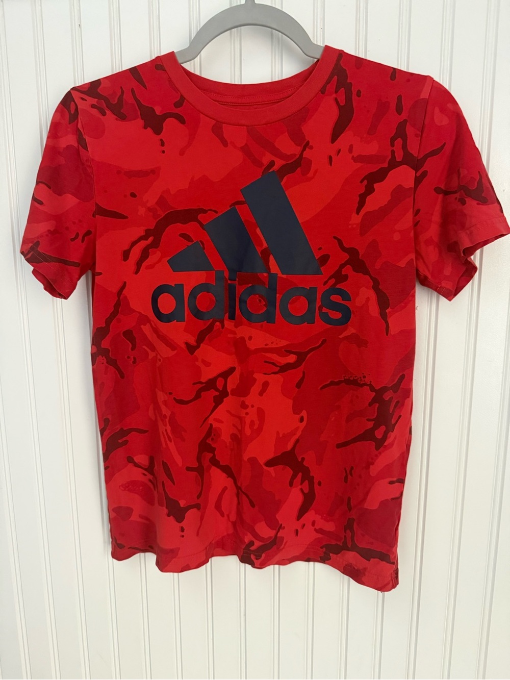 Adidas Red Camo Short Sleeve Tee with Navy Logo